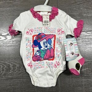 Vintage Disney Babies Minnie Mouse Bodysuit Socks Set 6-9M NWT 90s Woolworth